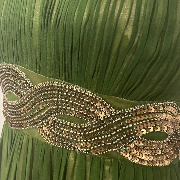 Adrianna Papell Evening Green Beaded Chiffon Cocktail Dress Elegant Embellishe S - Picture 3 of 12